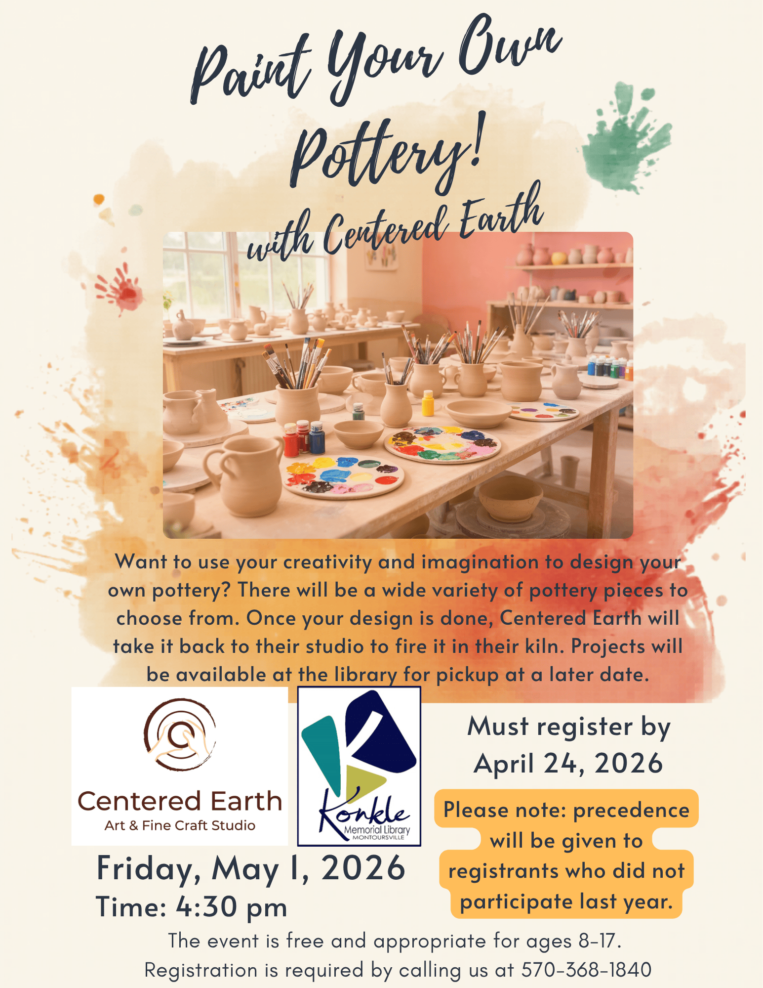 Pottery Painting with Centered Earth – Konkle Memorial Library